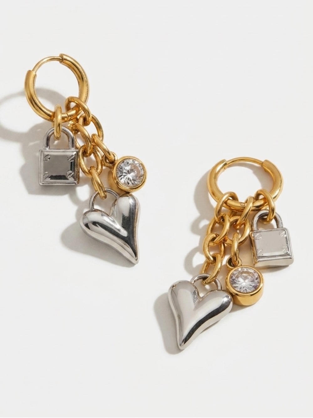 Heart Charm Huggie Earrings Gold And Silver Hoop Earrings